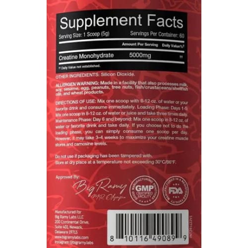 Big Ramy Labs Red Rex Creatine 300 gm Unflavored Big Ramy Labs Red Rex Creatine 300 gm Unflavored